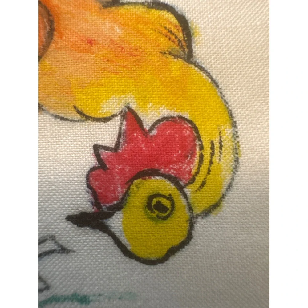 Vintage Hand Painted Rooster Linen Cocktail Napkins Set of 8 Farmhouse Folk Art